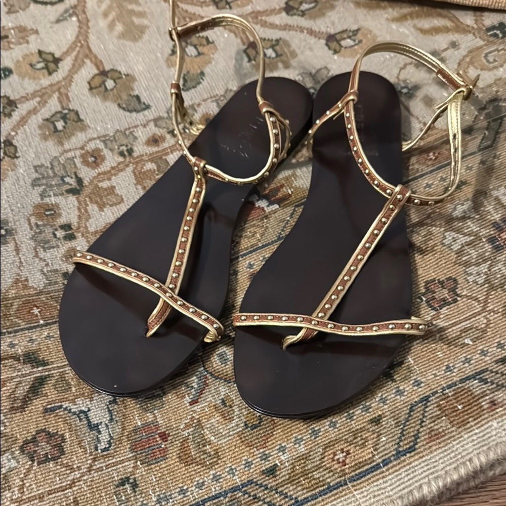 JCrew Gold stud brass brown Women's leather Sandals